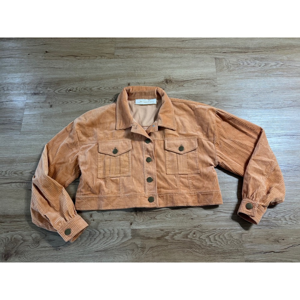 Jen's Pirate Booty Yin Yang Cropped Corduroy Jacket Womens S Peach Boho